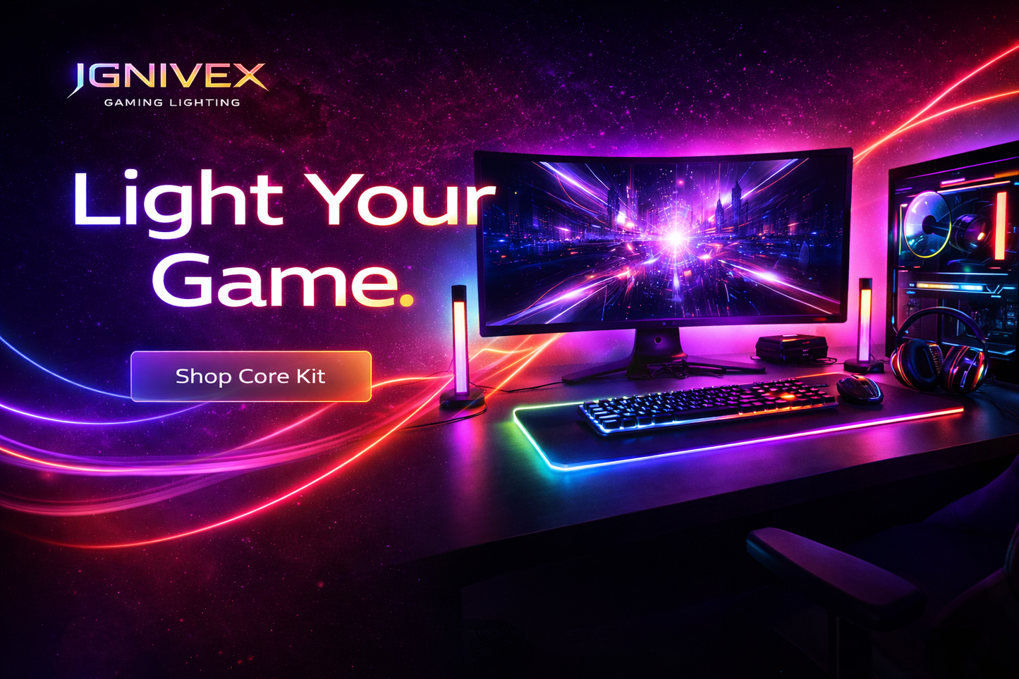IGNIVEX Core Kit – Premium RGB Gaming Verlichting Set voor Desk & Monitor